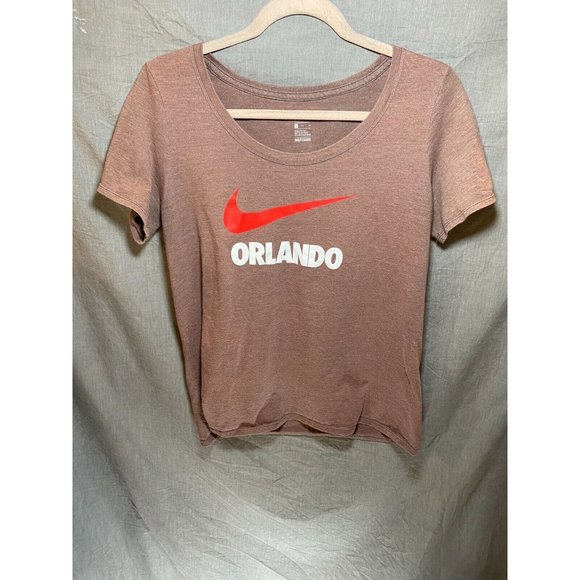 Orlando Nike‎ Shirt Women Medium Brown Logo Spell Out Ladies. - Picture 1 of 8